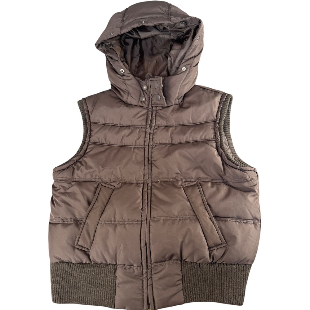 Aeropostale Brown Puffer Vest Hooded Down Feather Fill Quilted XL Mens
